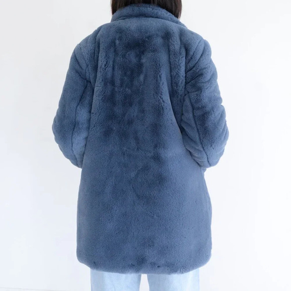 APPARIS  Stella Blue-Grey Faux Fur Lapel Teddy Winter Coat Cozy Thick Jacket S - Picture 3 of 15